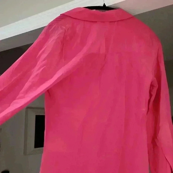 Pink LILLY PULITZER Silk Collared Split Neck Blouse - Picture 4 of 8